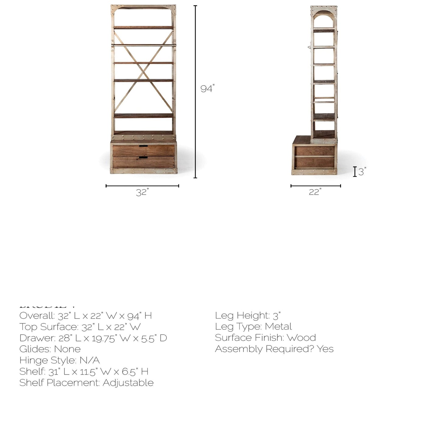 Brodie Four Shelves Wood Shelving Unit