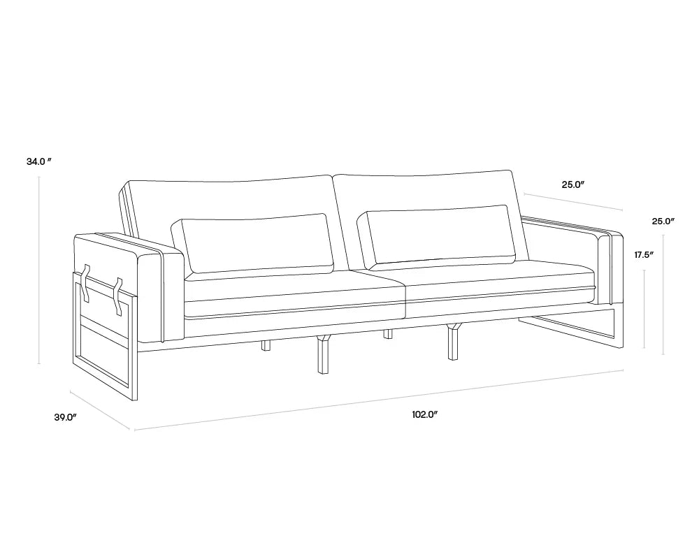 SUNPAN Belinda Sofa - Rhapsody Greige Leather Piping