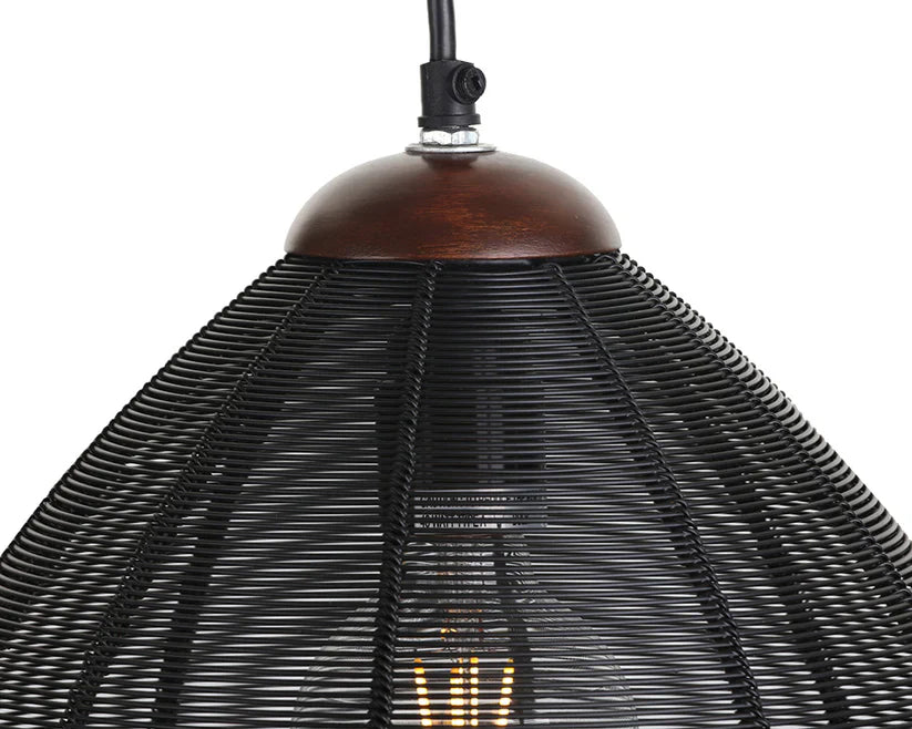 Jule Pendant Light Black Iron & Wood Finish