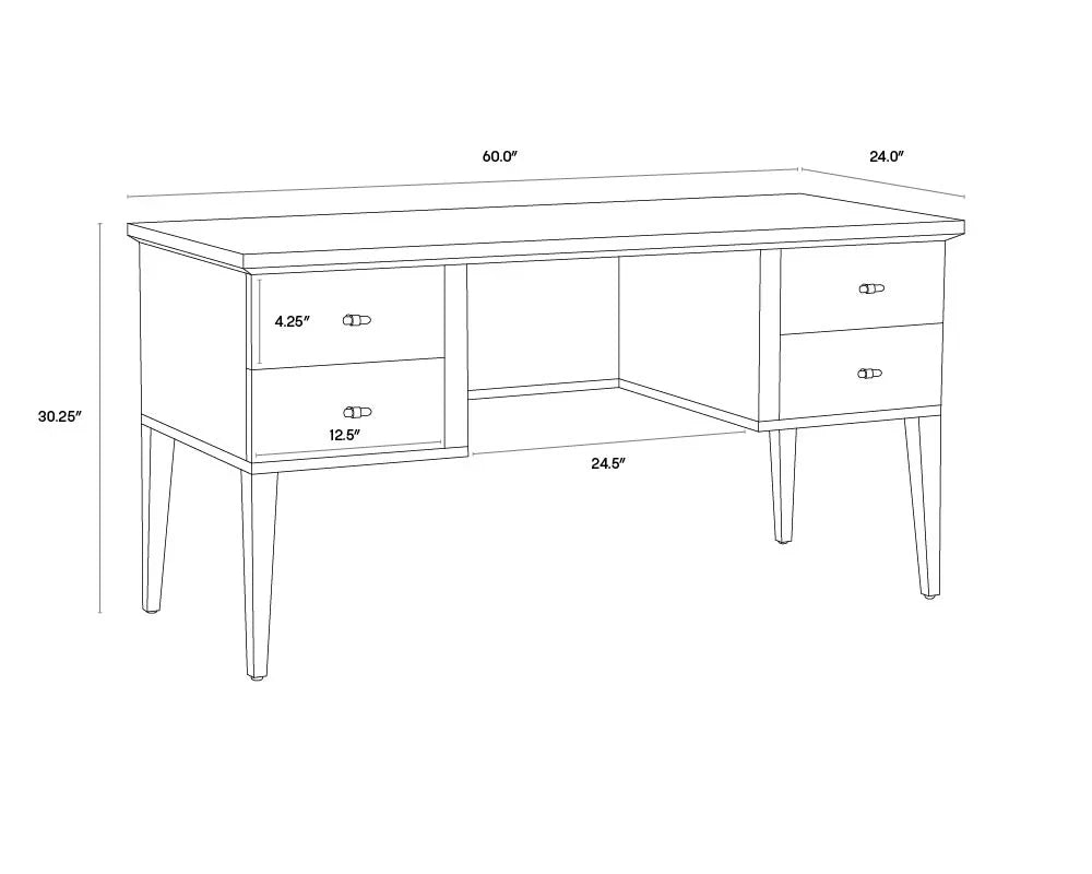 SUNPAN Pattinson Desk White Ceruse Antique Brass Handles