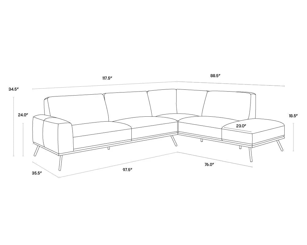 SUNPAN Brandi Sofa Chaise Camel Leather With Modern