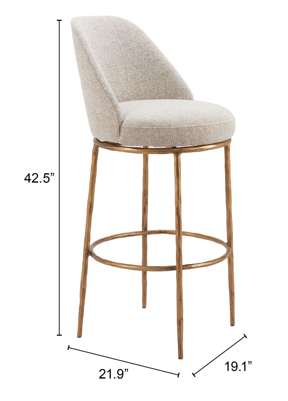 Zuo Modern Nordhavn White Fabric Swivel Barstool