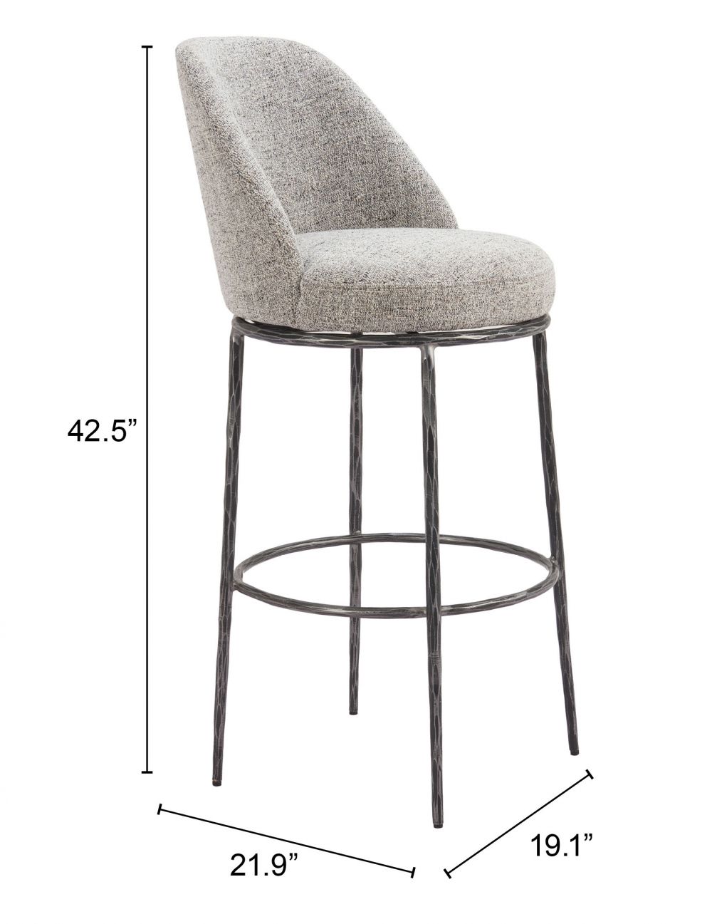 Zuo Modern Nordhavn Grey Swivel Barstool