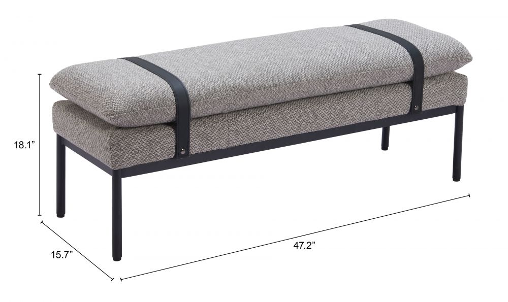 Zuo Modern Padd Wood and Steel Grey Bench