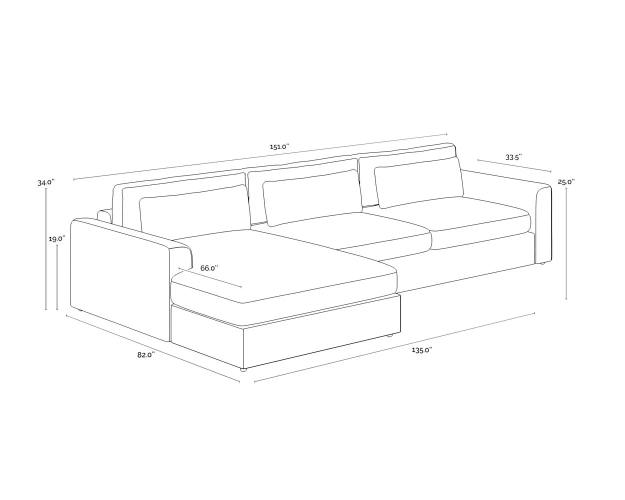 SUNPAN Merrick Fabric Sofa Chaise