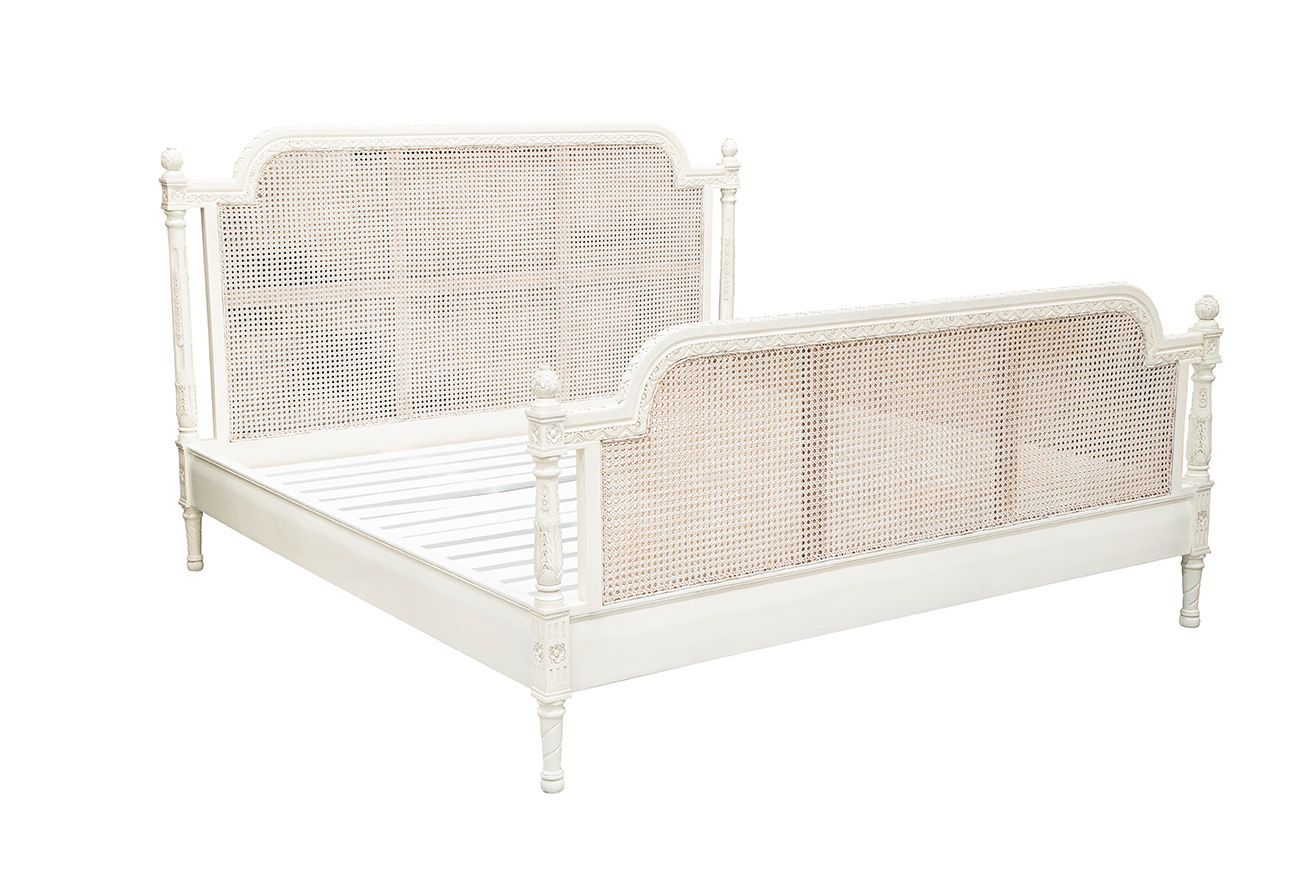 Furniture Classics Louis Hand-Carved Wooden White King Bed