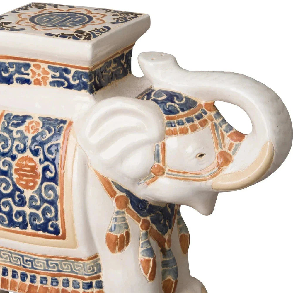 17 in. Elephant Multicolor Outdoor Garden Stool-Outdoor Stools-Emissary-Sideboards and Things