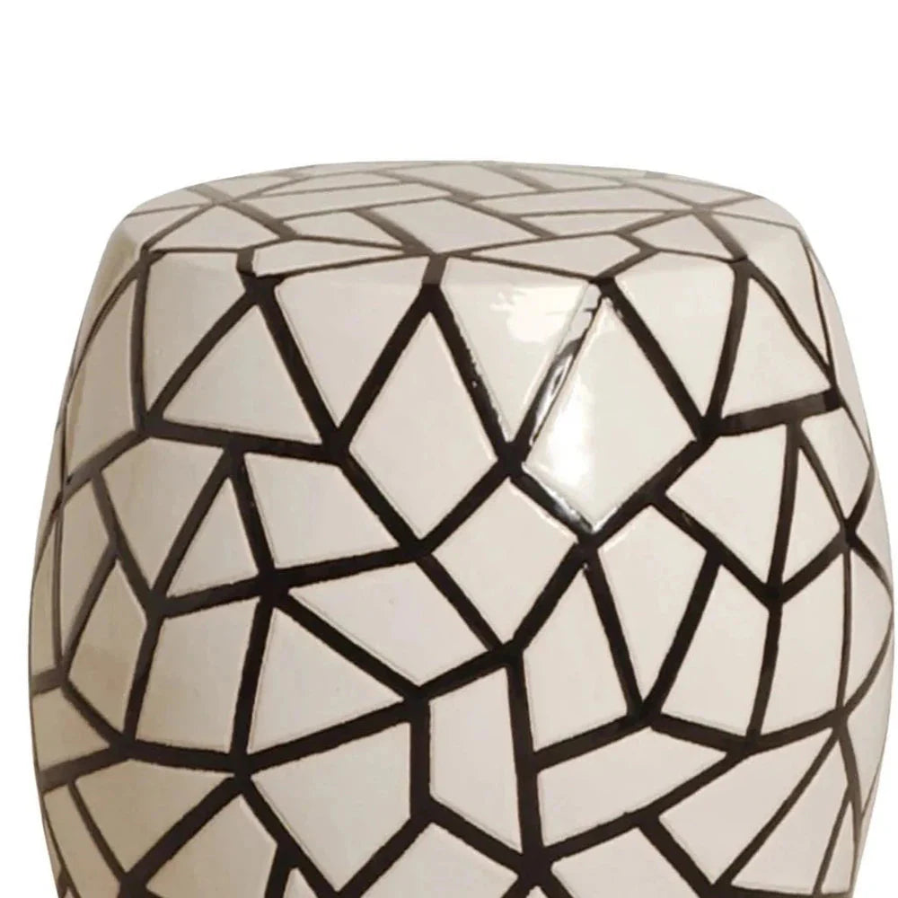 17 in. Ice Ray Black and White Ceramic Garden Stool-Outdoor Stools-Emissary-Sideboards and Things