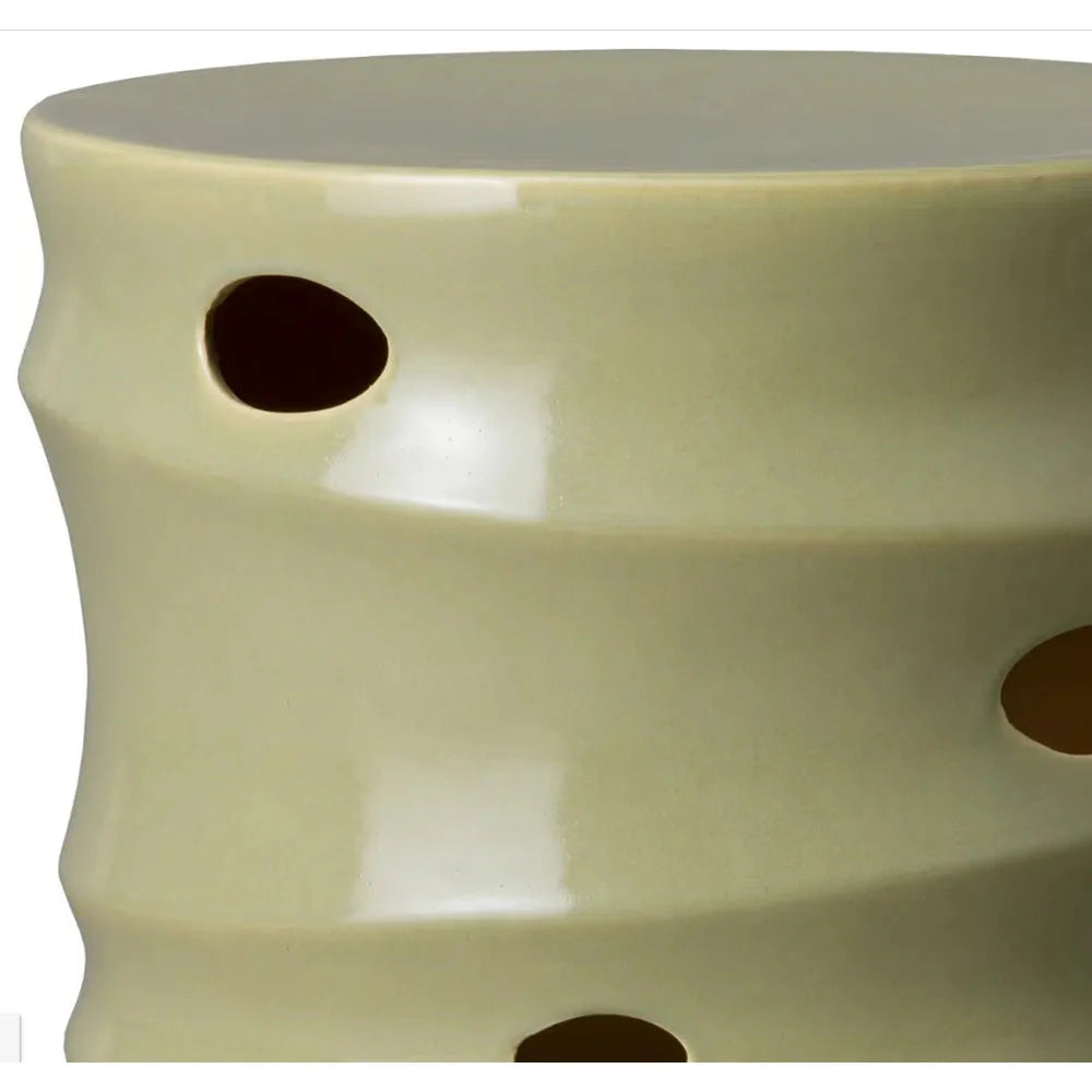 18 in. Caterpillar Green Ceramic Outdoor Garden Stool-Outdoor Stools-Emissary-Sideboards and Things