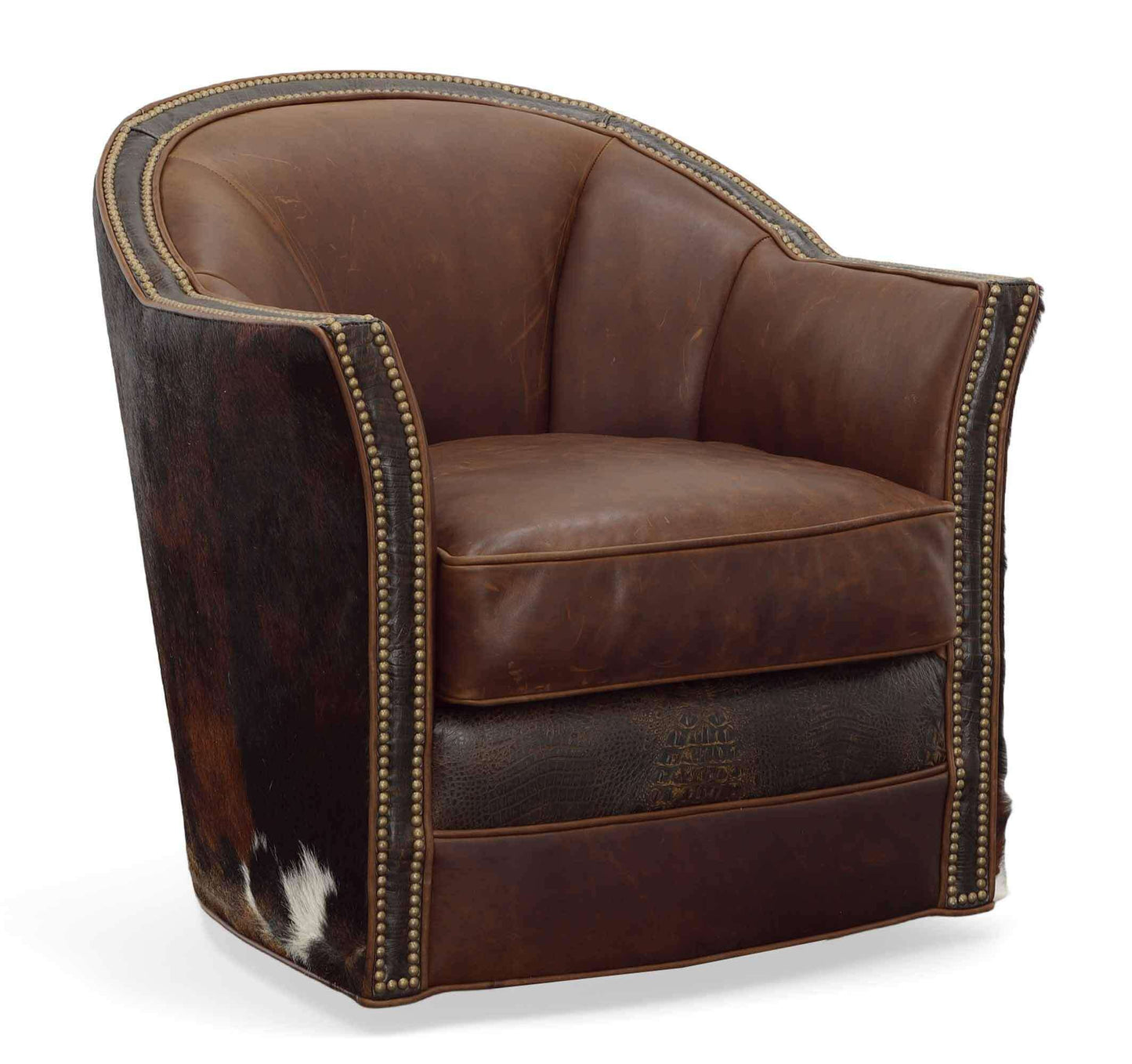 Uptown Sebastian Texas Love Leather on Hide Western Swivel Club Chair