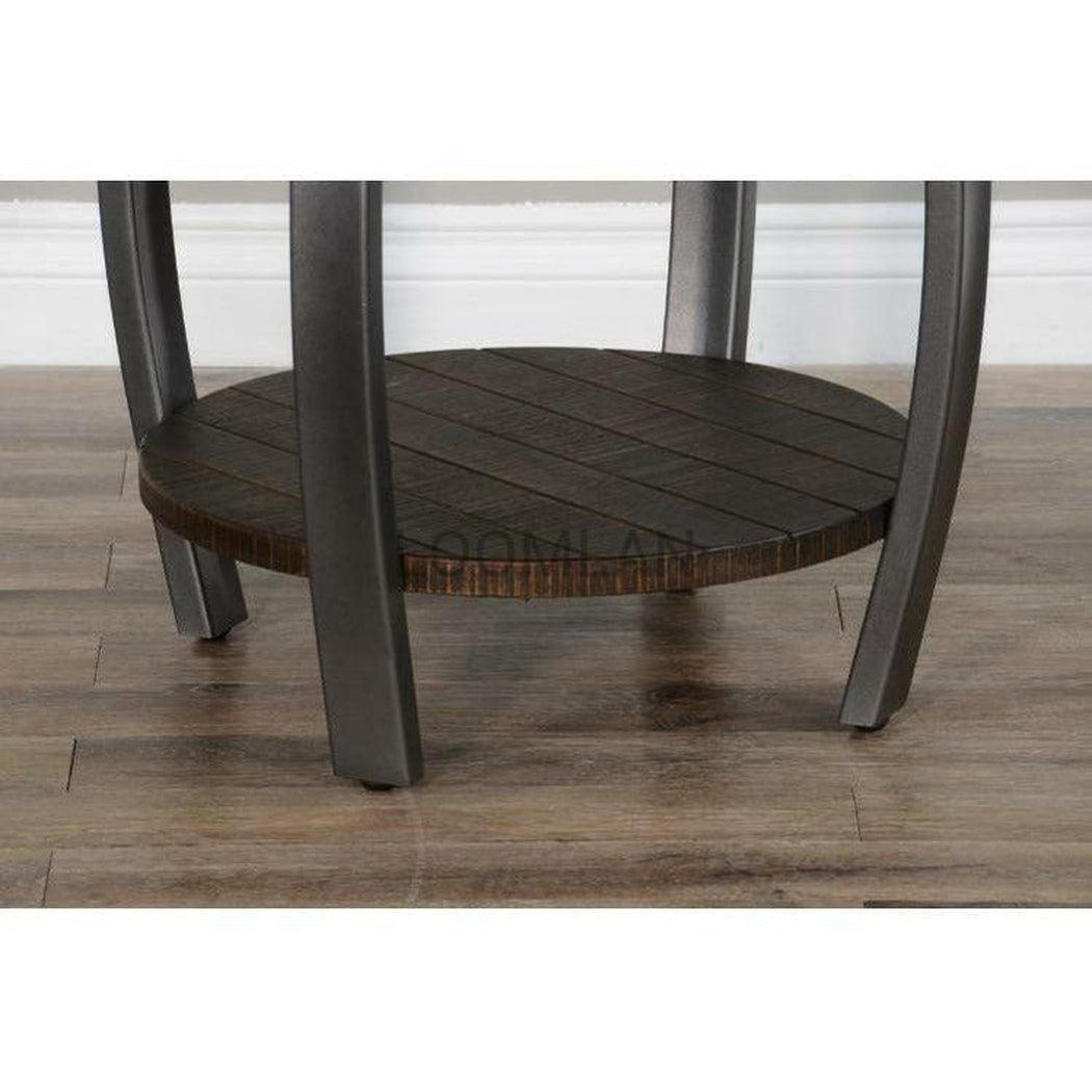 24" Round Dark Brown End Side Accent Table with Storage Shelf Side Tables Sideboards and Things By Sunny D
