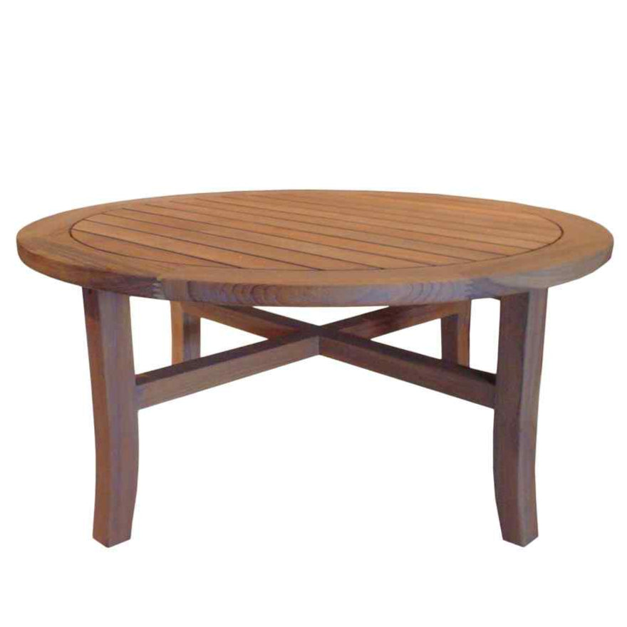 Lloyd Flanders Teak Round Tapered Leg Outdoor Cocktail Table