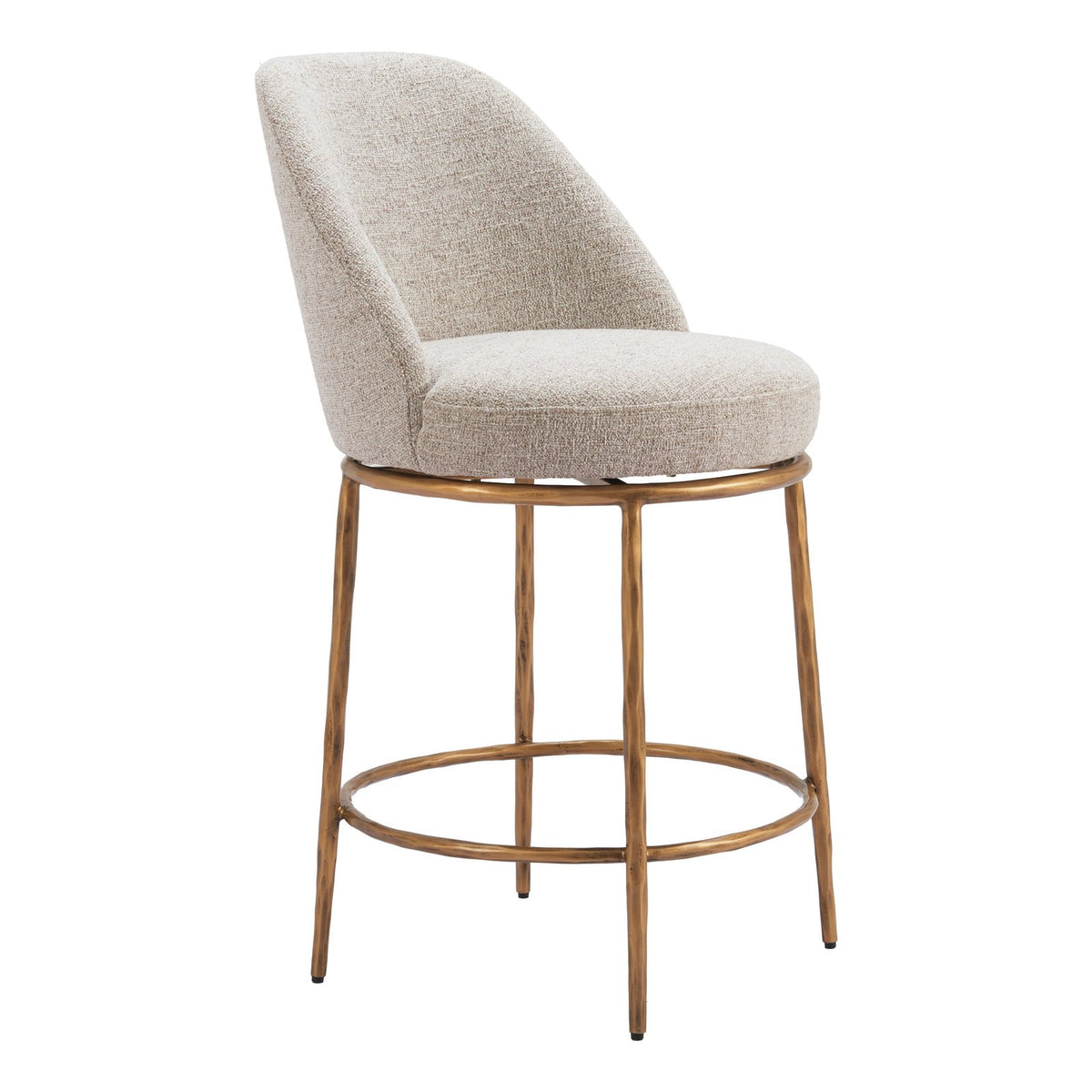 Zuo Modern Nordhavn Wood & Gold Steel Swivel Counter Stool