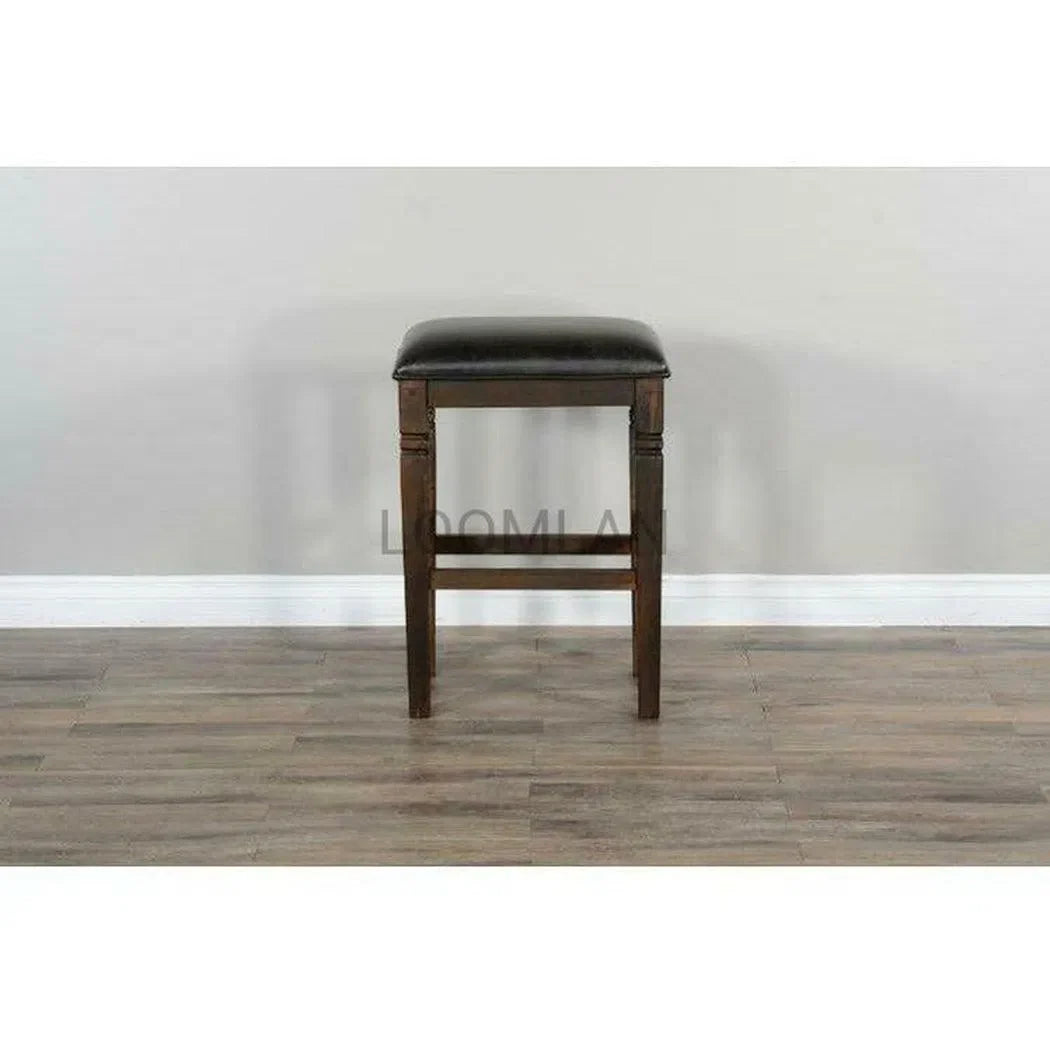30" Dark Rustic Backless Barstool Padded Black Leather Seat Bar Stools Sideboards and Things By Sunny D