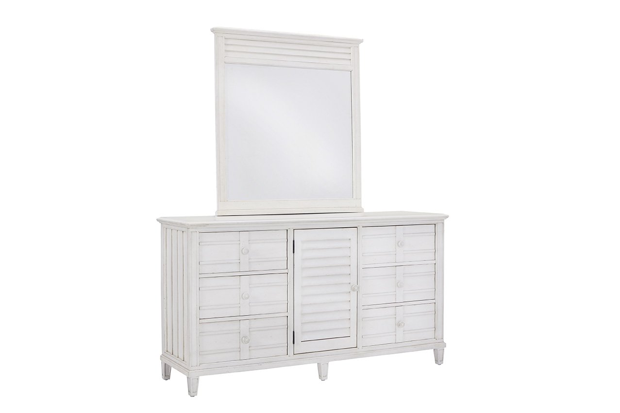 Cane Bay Louvered Door White Dresser