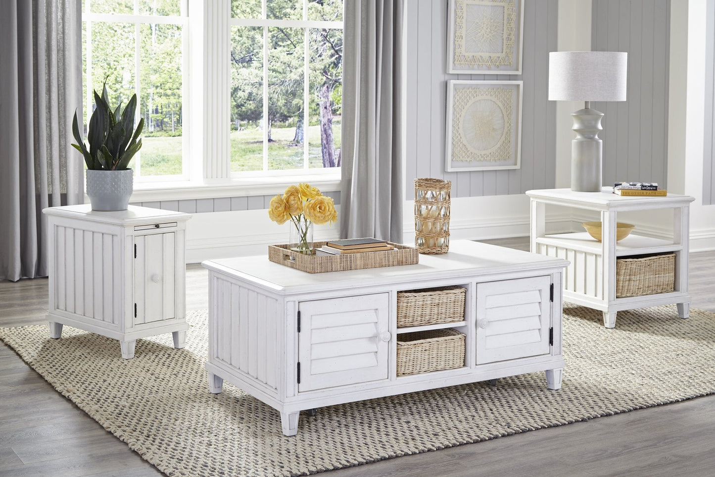 Cane Bay Rectangular Cocktail Table with Rattan Basket