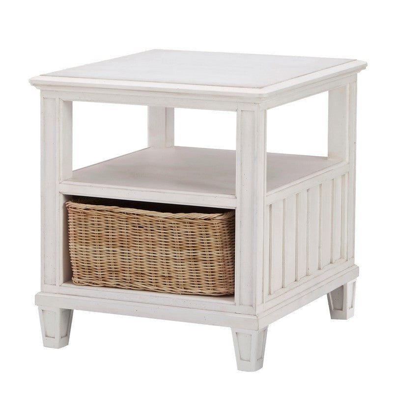 Cane Bay Rectangular End Table with Rattan Basket