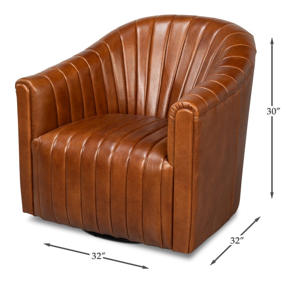 Sarreid Essex Havana Brown Leather Swivel Chair
