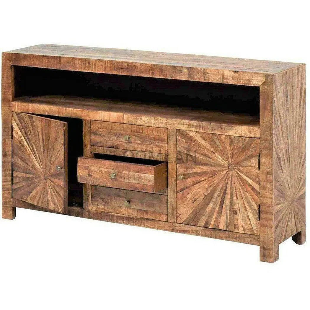 65" Slim Sunburst TV Stand 3 Drawers Rustic Sun TV Stands & Media Centers LOOMLAN By LOOMLAN