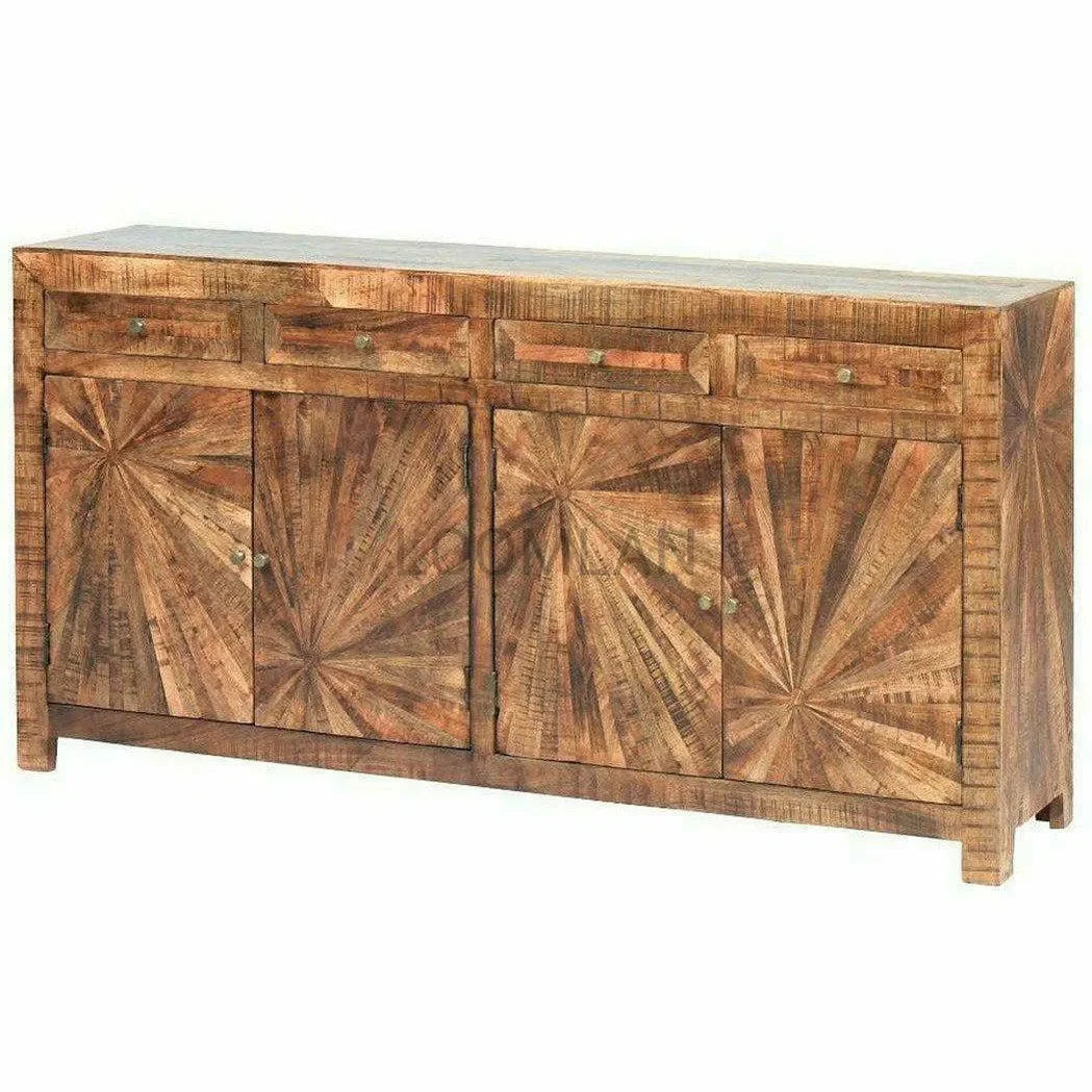 81" Jumbo Rustic Sideboard Buffet with Drawers Sunburst Pattern Sideboards LOOMLAN By LOOMLAN