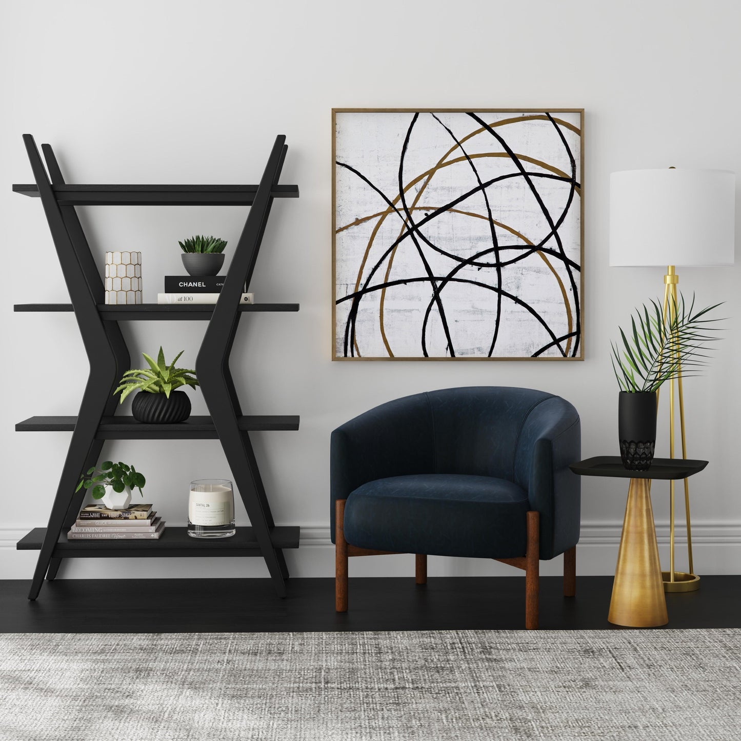Bassett Mirror Higgins Wood Navy Accent Arm Chair