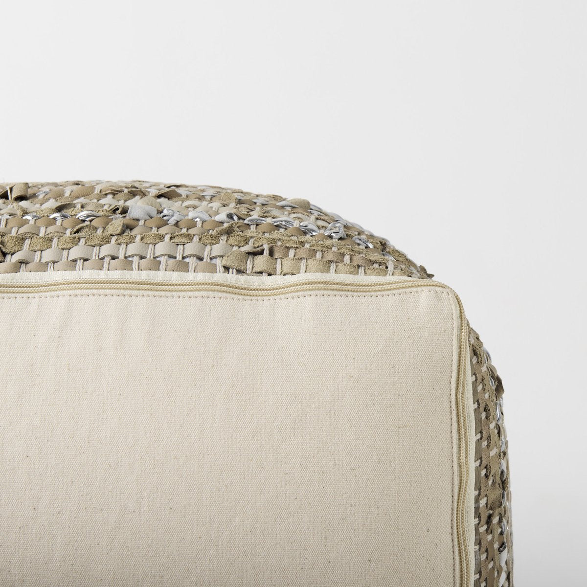 Mercana Aadhya Taupe Leather Pouf