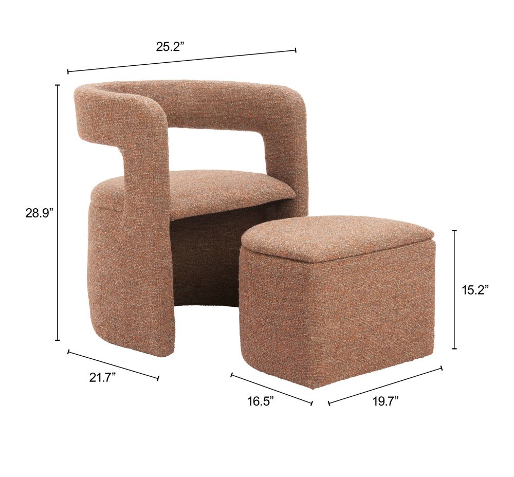Zuo Modern Atria Tawny Brown Fabric Club Chair with Ottoman