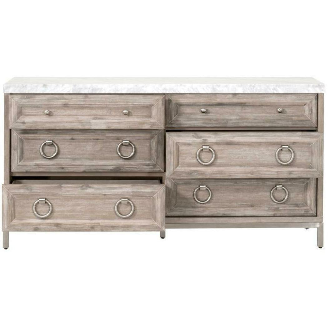 Azure Carrera 6-Drawer Double Dresser White Marble Steel Dressers Sideboards and Things By Essentials For Living