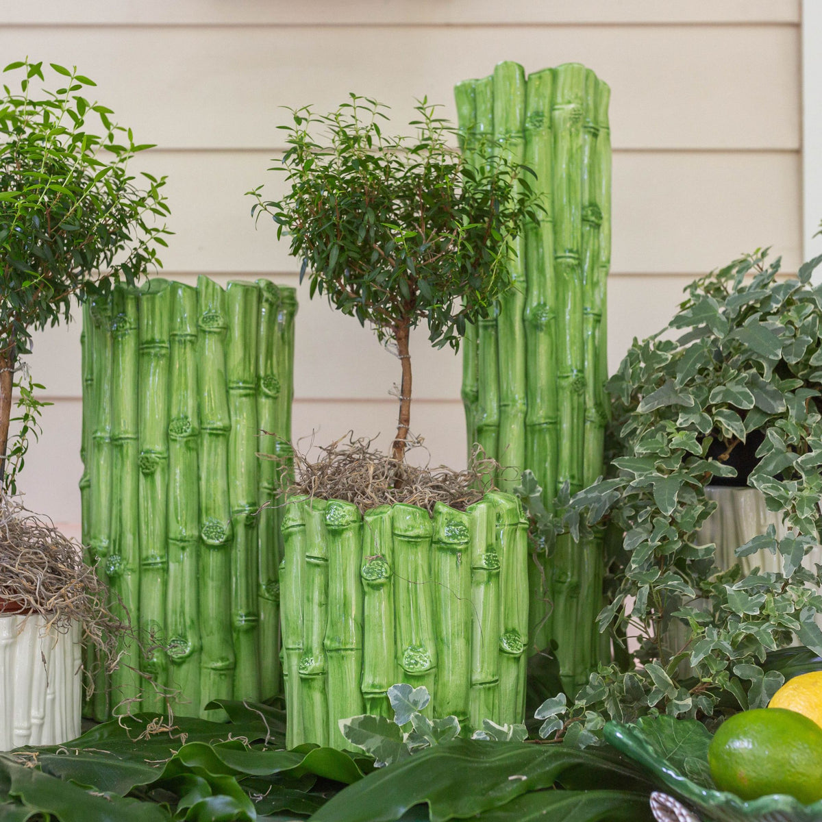 Bamboo All Around Green Ceramic Vase