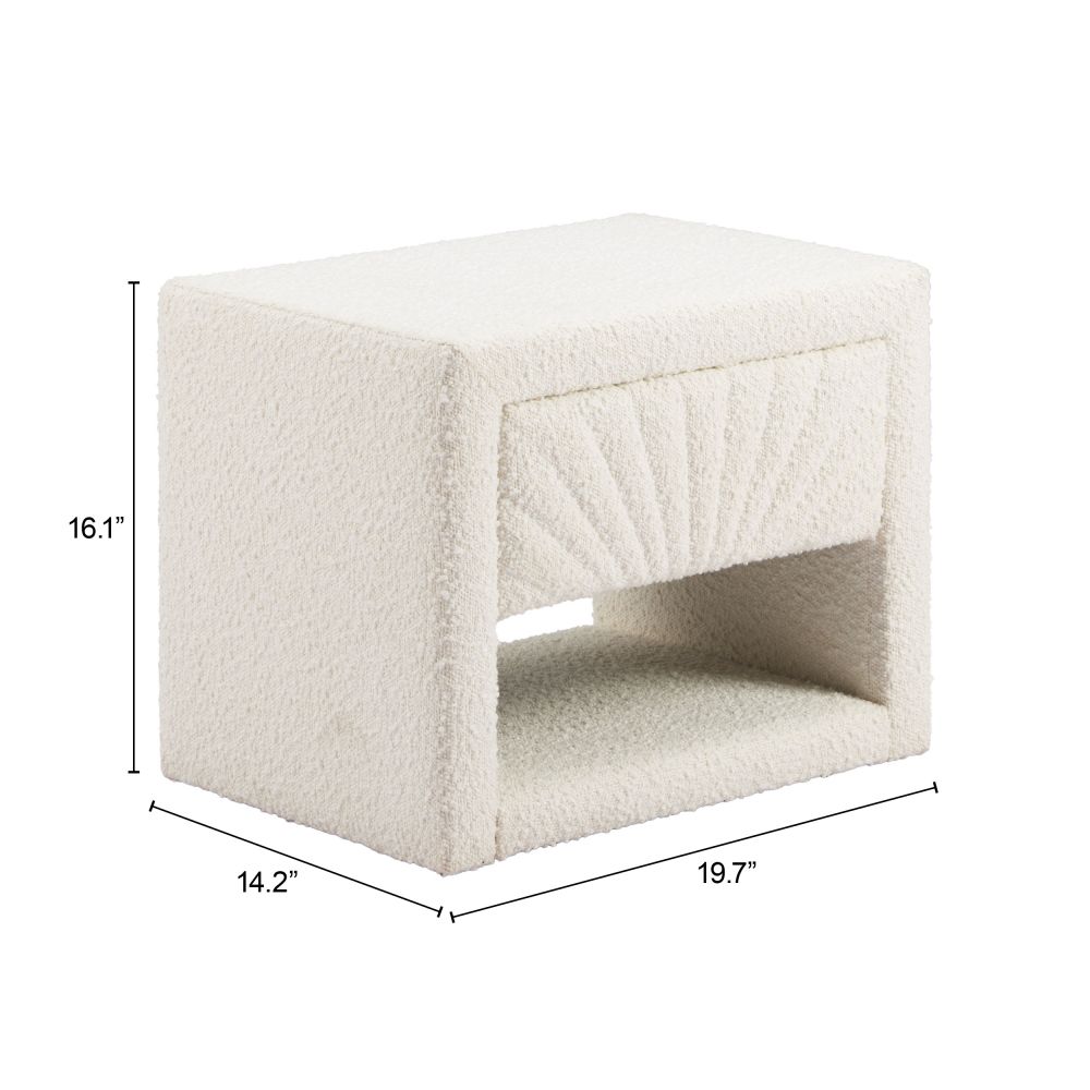Baris Ivory Textured Fabric Nightstand Ivory