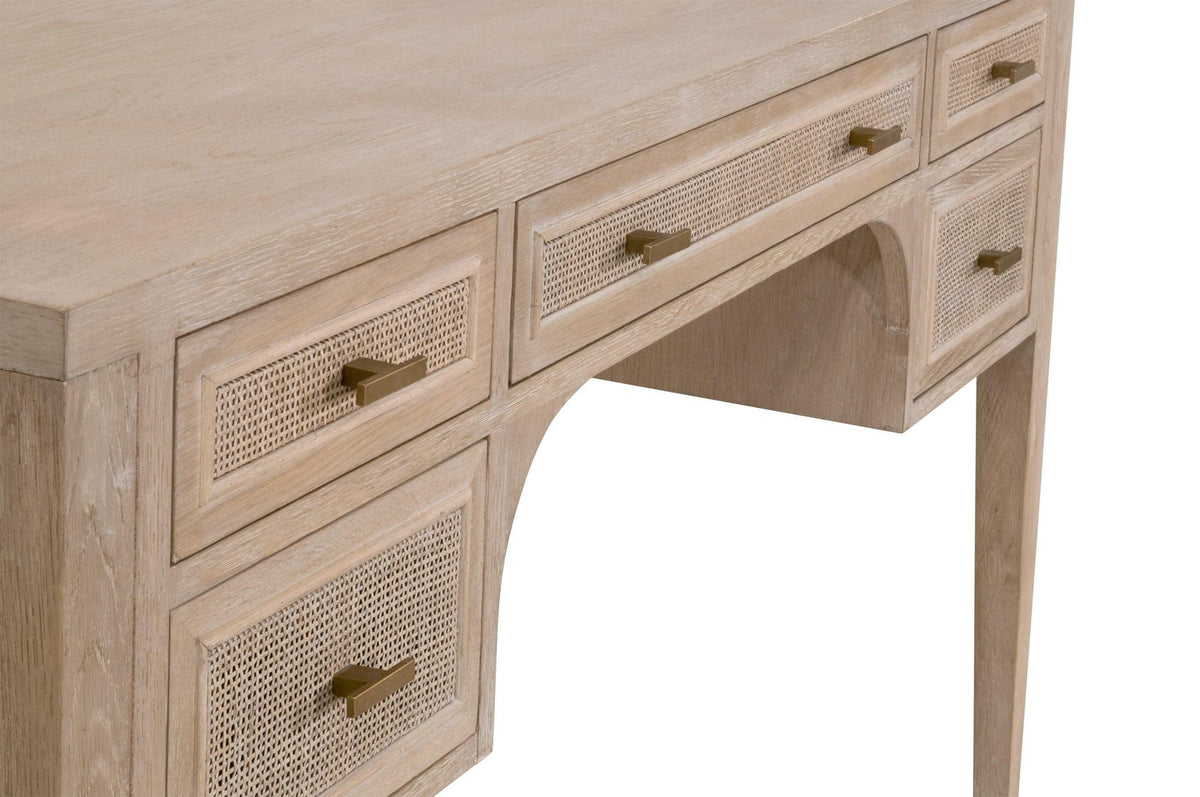 Essentials For Living Cane Desk Smoke Gray Oak Wood and Cane