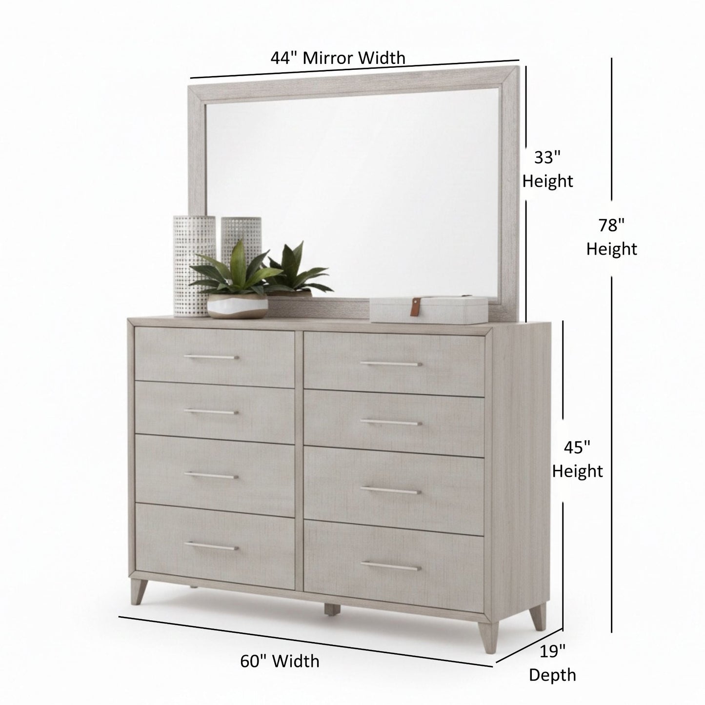 Palmetto Home Cape Eight Drawers Wood Dresser with Mirror