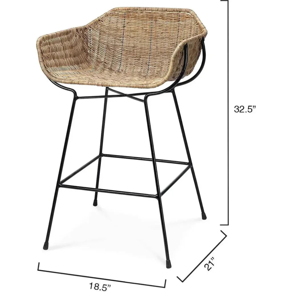 Jamie Young Coastal Style Brown Rattan Nusa Counter Stool Back