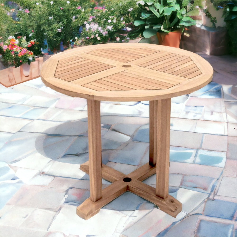 Curtis 35.5-inch Round Teak Outdoor Dining Table with Umbrella Hole-Outdoor Dining Tables-HiTeak-Sideboards and Things