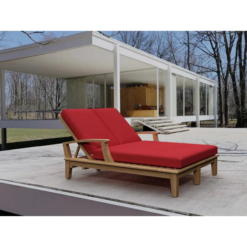 Delano Outdoor Teak Double Reclining Sunlounger with Sunbrella Cushion-Outdoor Cabanas & Loungers-HiTeak-Sideboards and Things