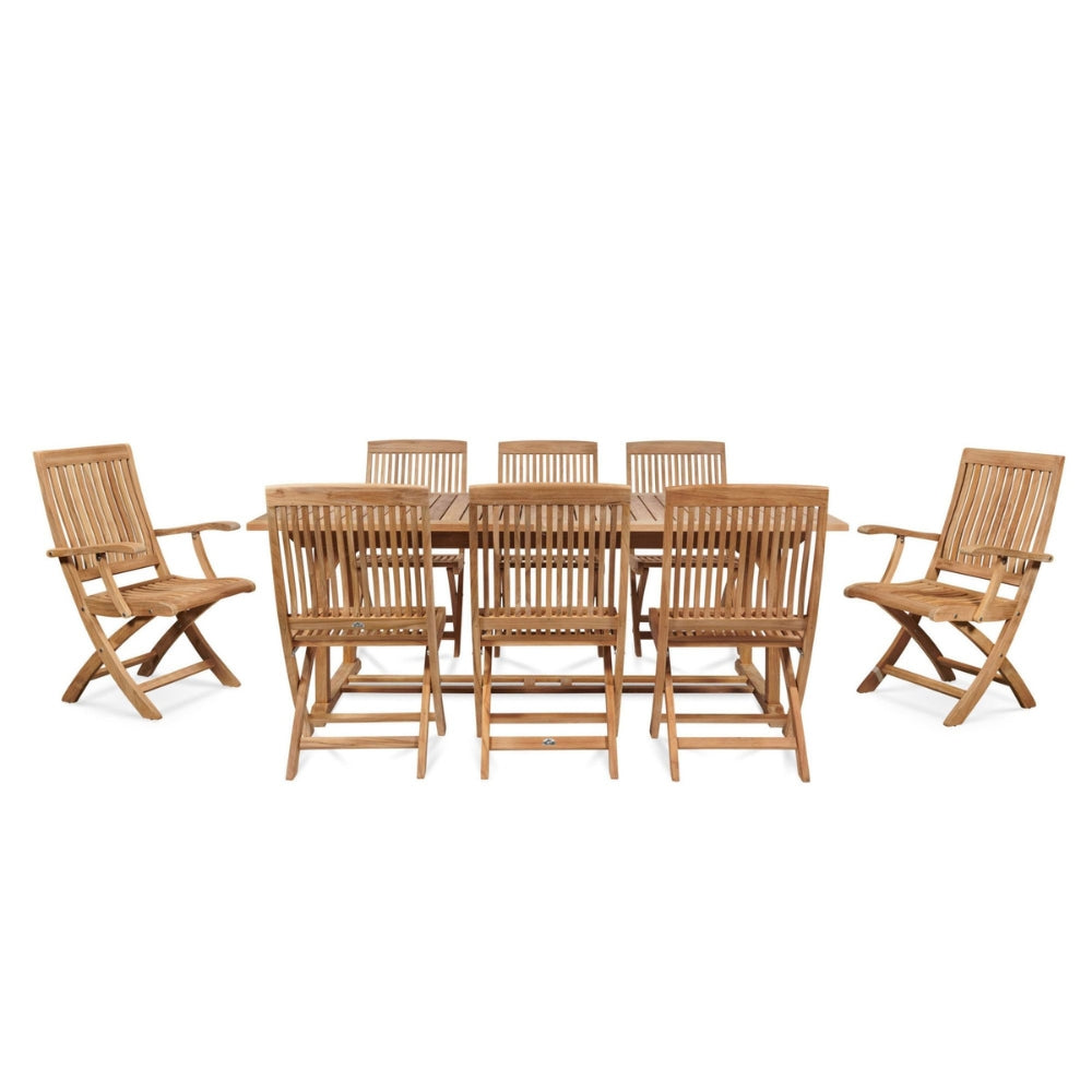 Devon 9-PC Teak Outdoor Dining Set with Extendable Table and Folding Chairs-Outdoor Dining Sets-HiTeak-Sideboards and Things