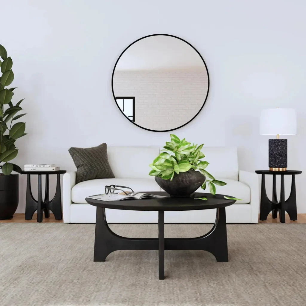 Dunnigan Wood Black Round Cocktail Table - LOOMLAN - Bassett Mirror - Coffee Tables