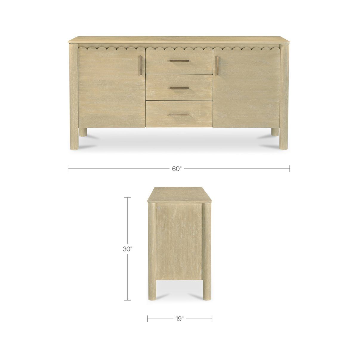 Wiley Three Drawers Wood Sideboard