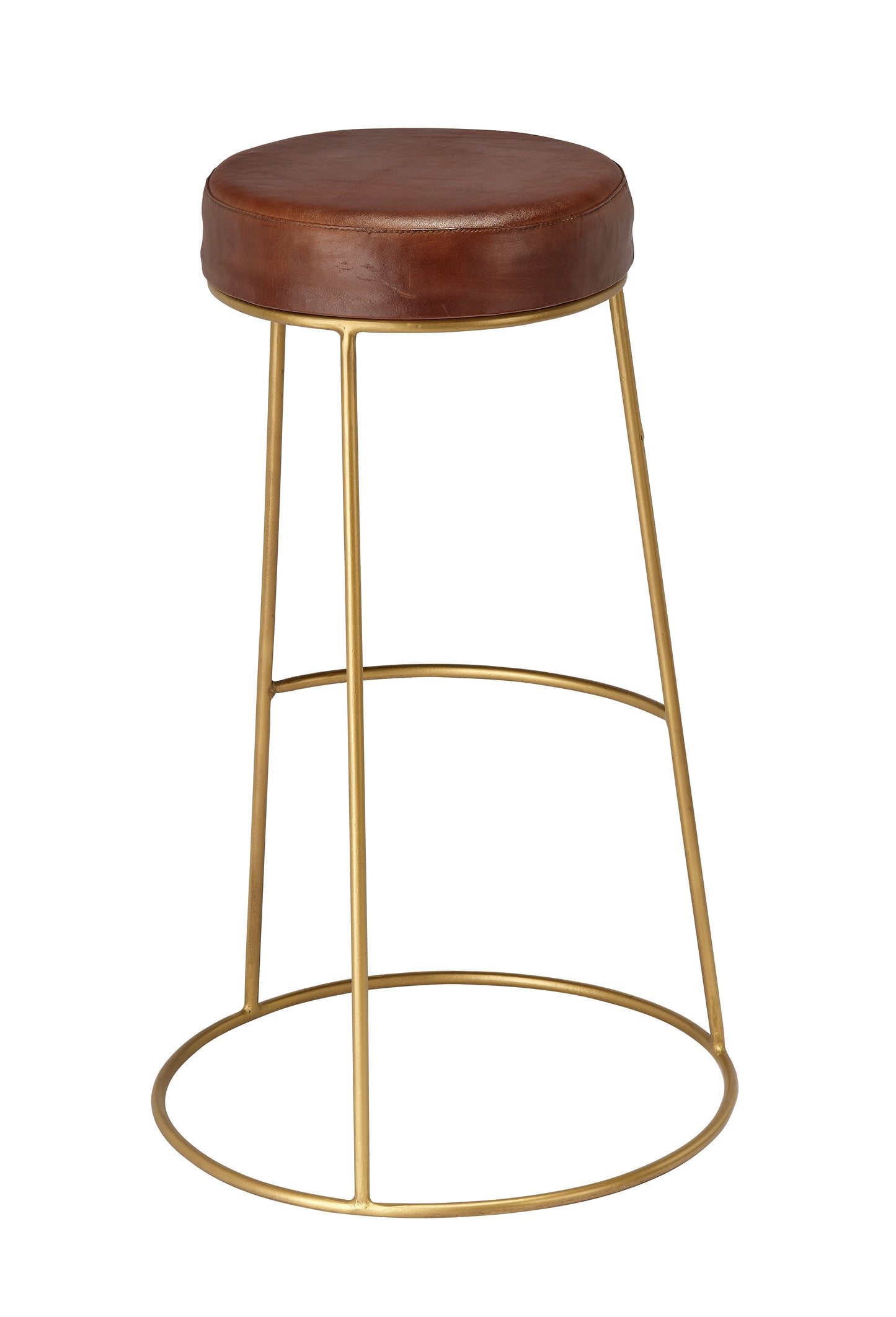 Henry Round Leather Bar Stool - Matte Brown-Bar Stools-Jamie Young-Sideboards and Things