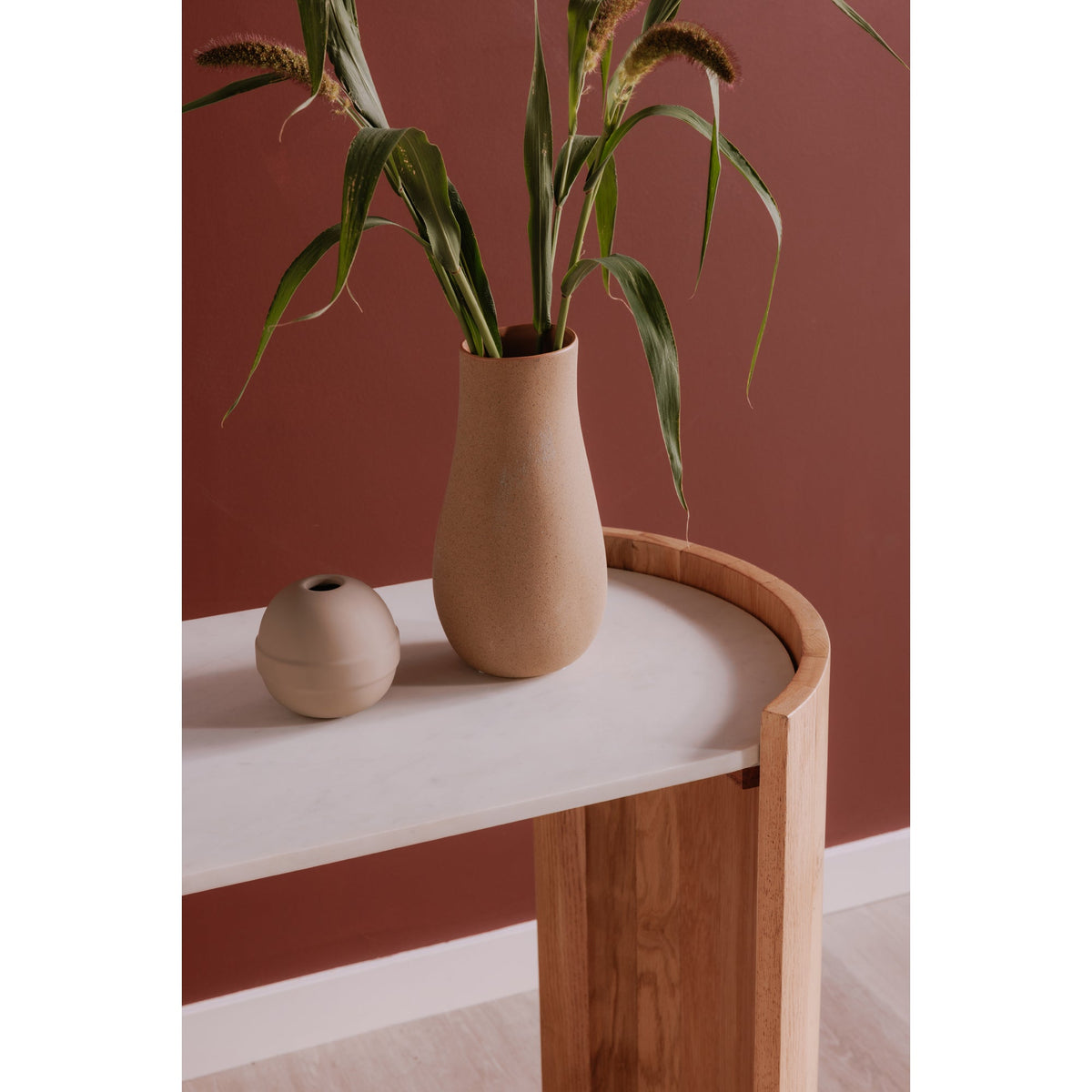 Moe's Home Dala White Marble & Wood Oval Console Table