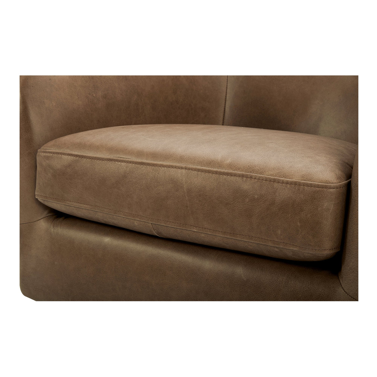 Moe's Home Oscy Grain Leather & Solid Wood Brown Swivel Arm Chair