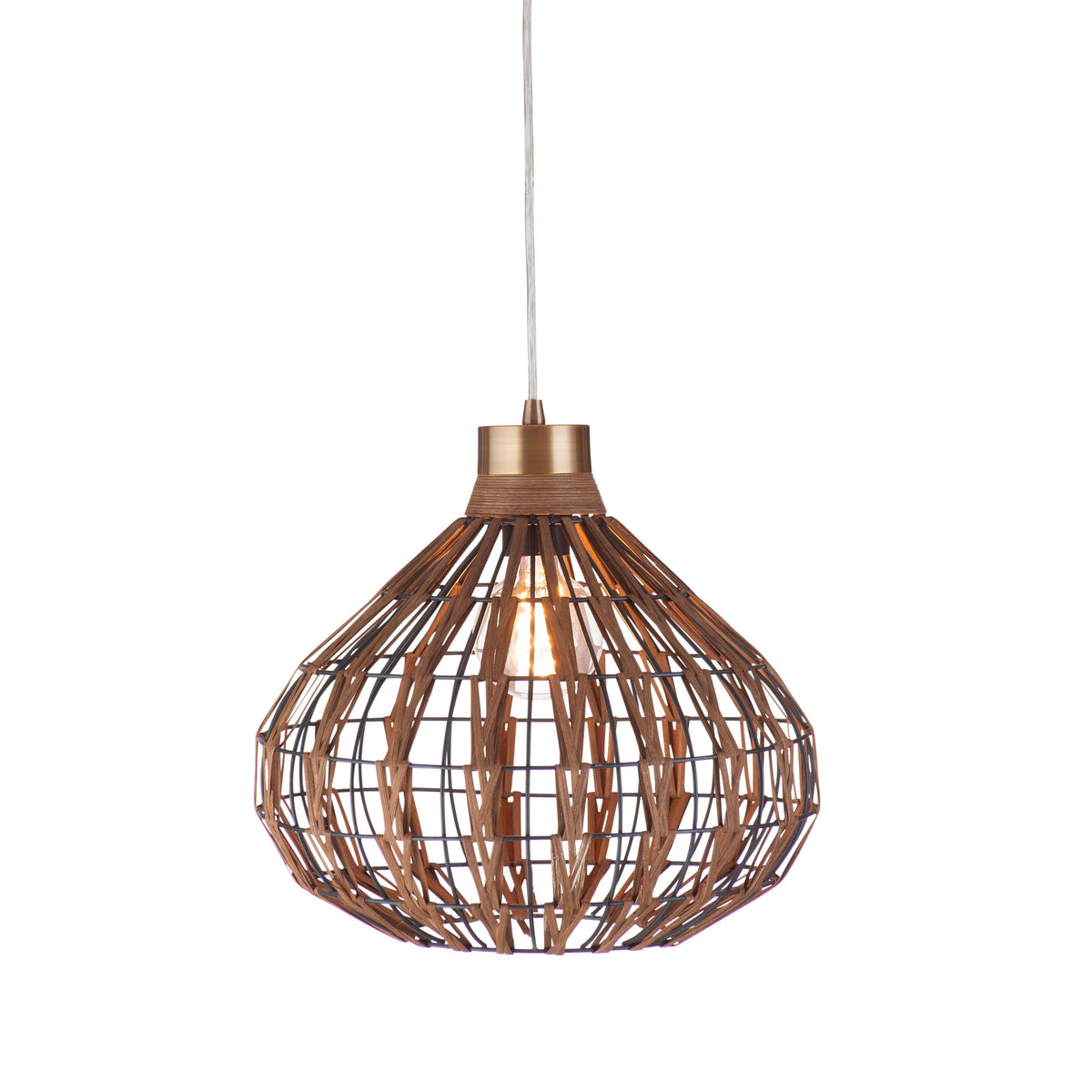 Bassett Mirror Pepper Moon Metal and Rattan Brown Pendant