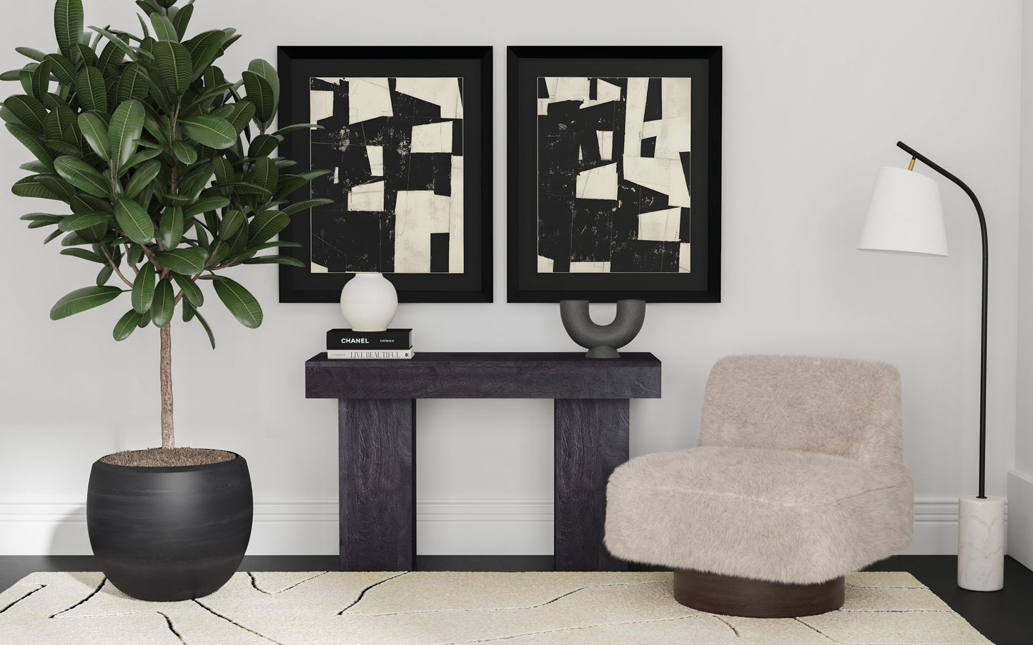 Studio Metal and Marble Black Floor Lamp