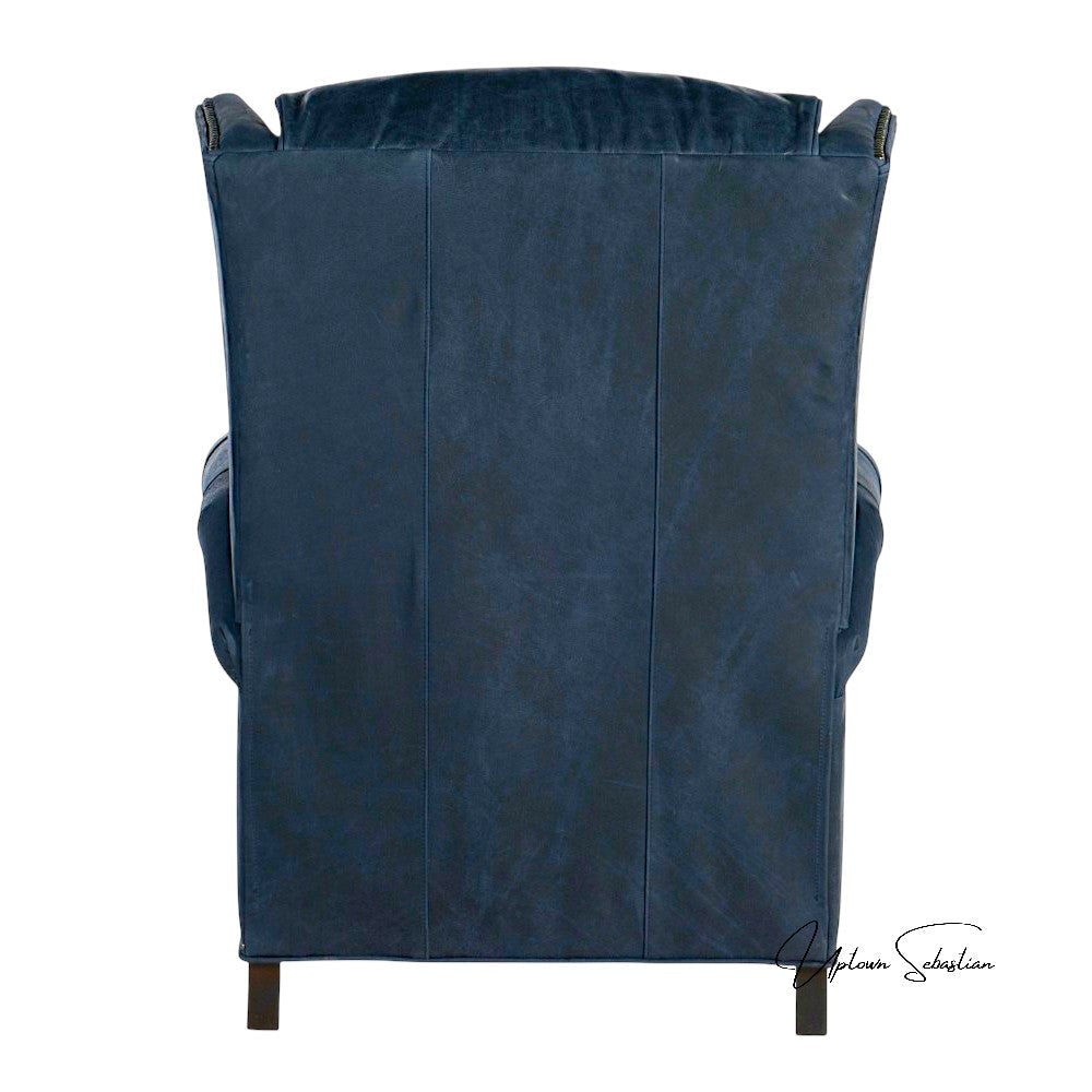 Violin Navy Blue Genuine Leather Power Recliner