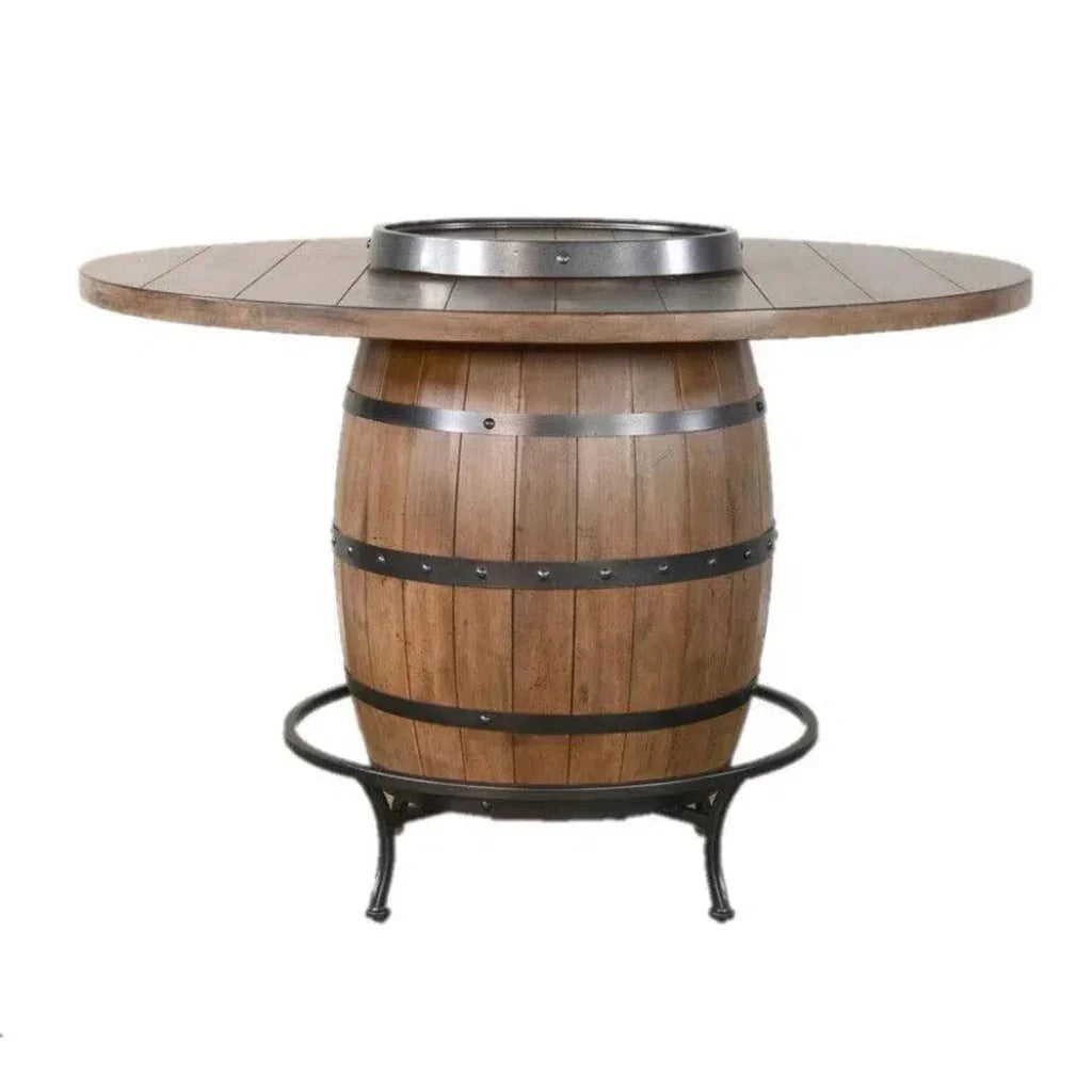 Sunny D Light Brown Round Barrel Pub Table Barstools 5 PC Set