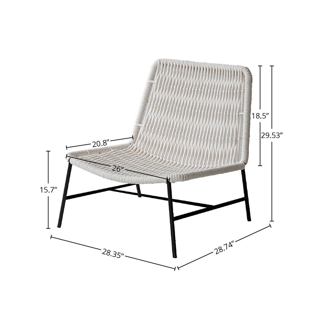 LH Home Loom Steel Frame White Accent Chair