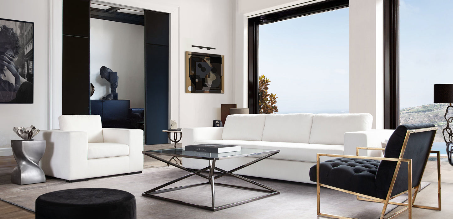 Diamond Sofa Muse Mist White Performance Sofa 4 Black Accent Pillows