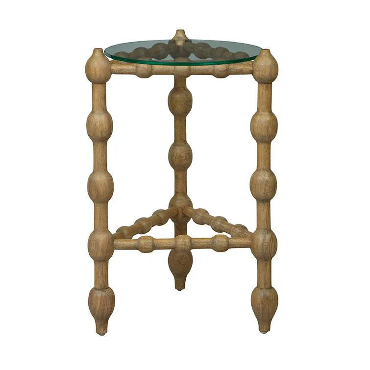 Furniture Classics Marcos Glass Topped Wooden Round End Table