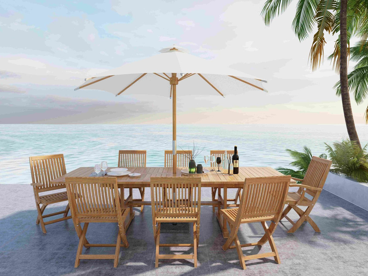 HiTeak Market 118-inch Diameter Teak Outdoor Umbrella White