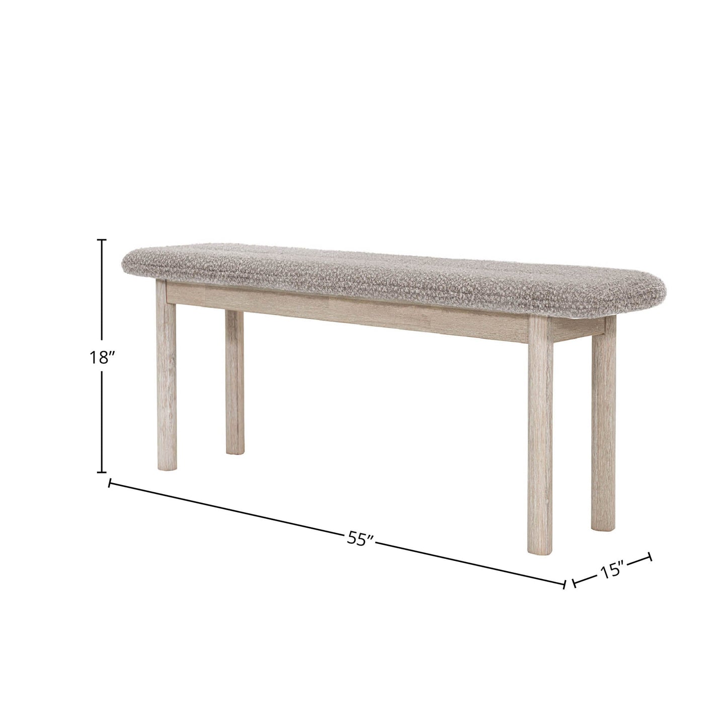 LH Home Oasis Grey Fabric Dining Bench